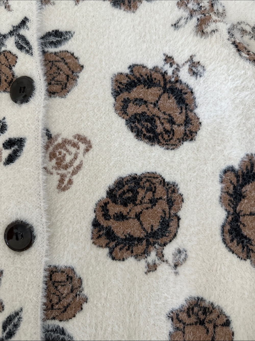 Cyrus Cream Cardigan with Brown Rose Jacquard - Picture 5 of 5
